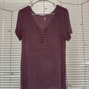 Women's Lace-Up V-Neck Top - Purple